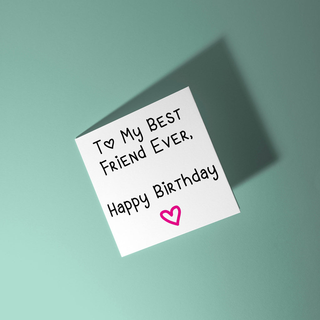 Handwritten birthday card for a best friend on a light green background