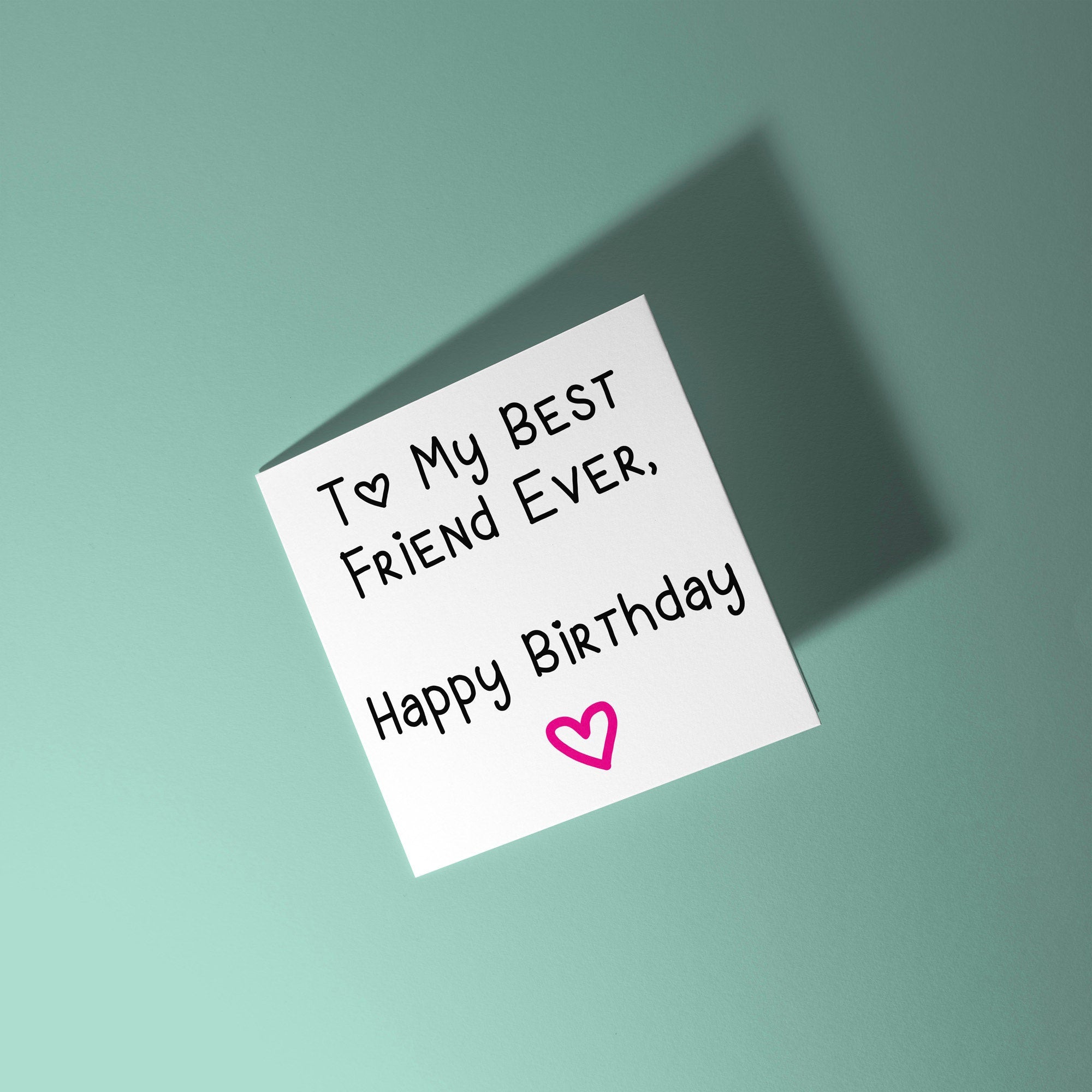 Handwritten birthday card for a best friend on a light green background