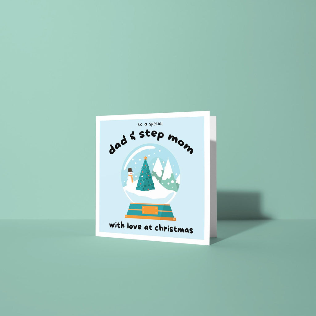 Dad and Step Mom or Mom and Step Dad Snowglobe Card - Christmas Card for Step Parents