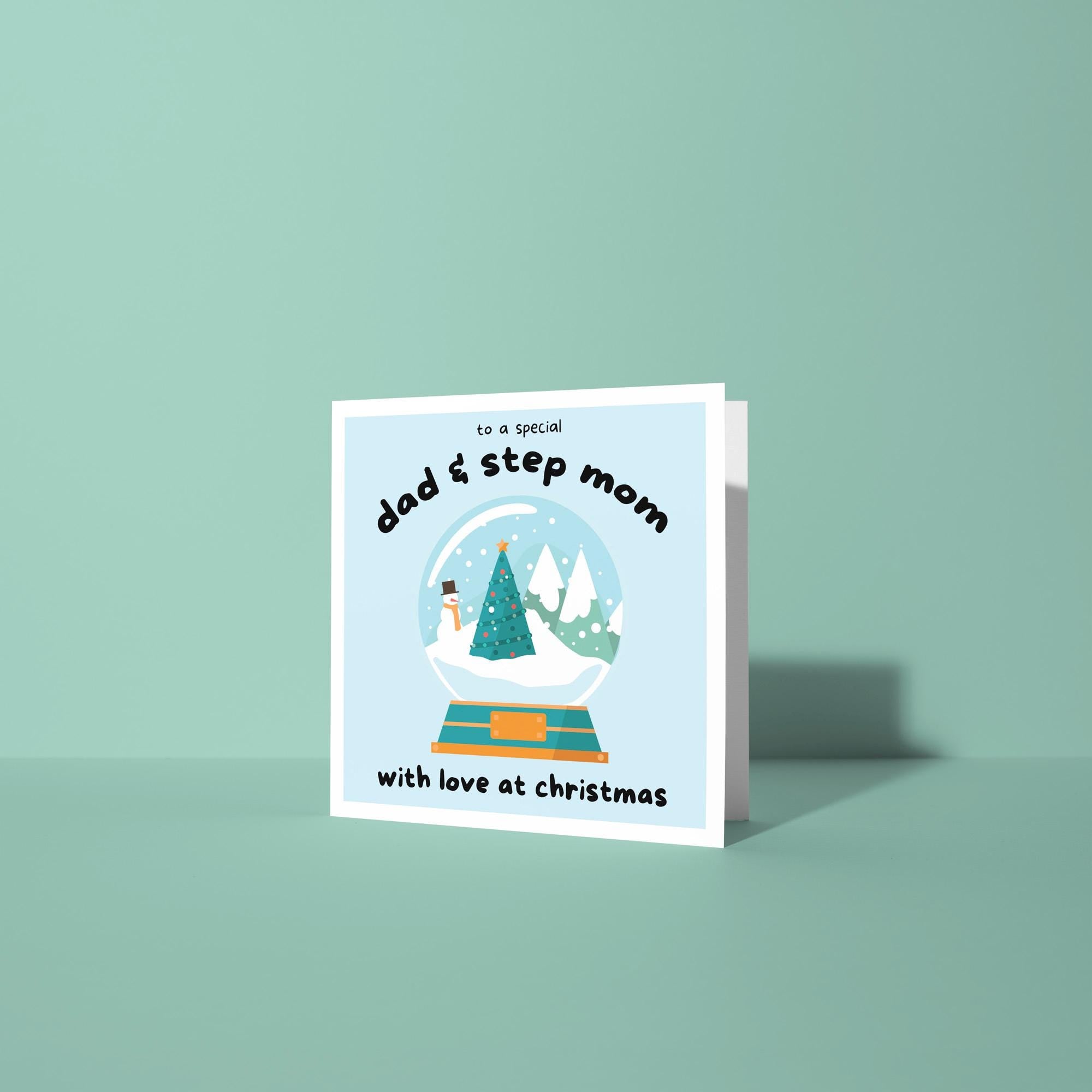 Dad and Step Mom or Mom and Step Dad Snowglobe Card - Christmas Card for Step Parents