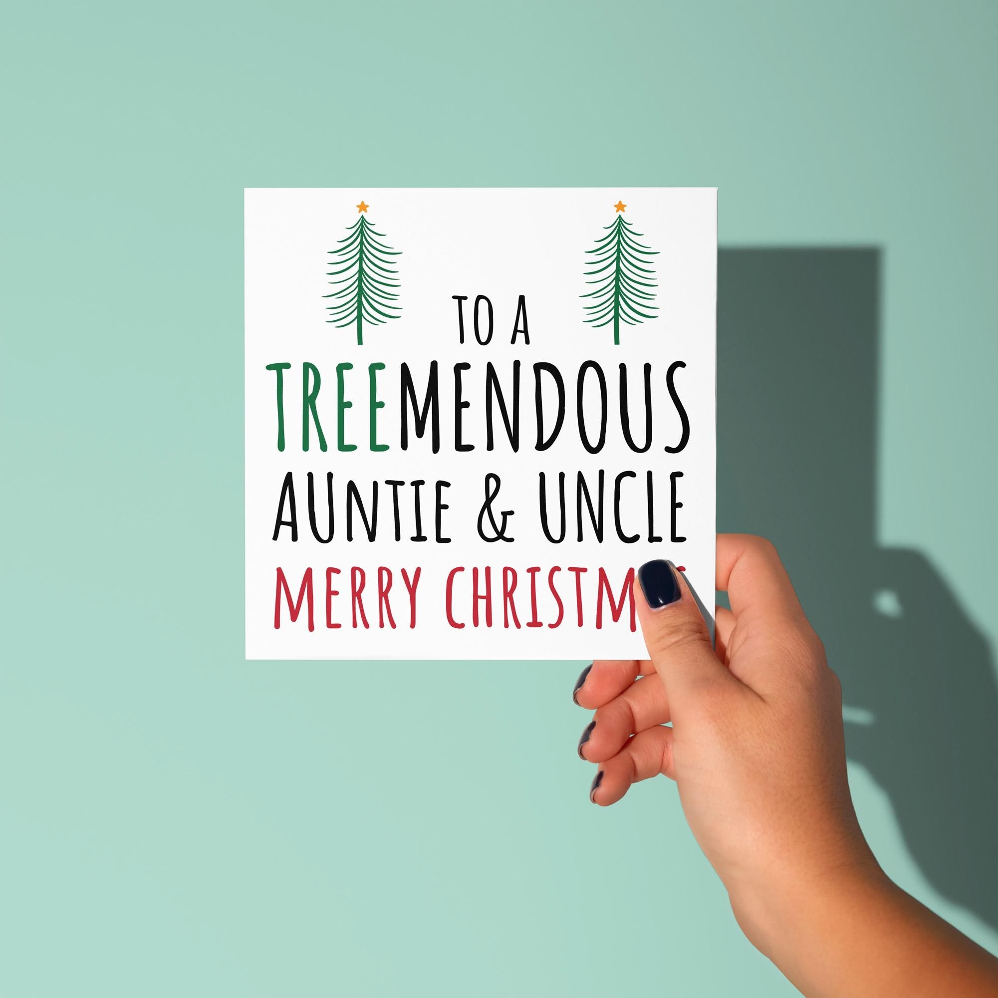 To A Treemendous Auntie and Uncle - Christmas Card for Auntie & Uncle