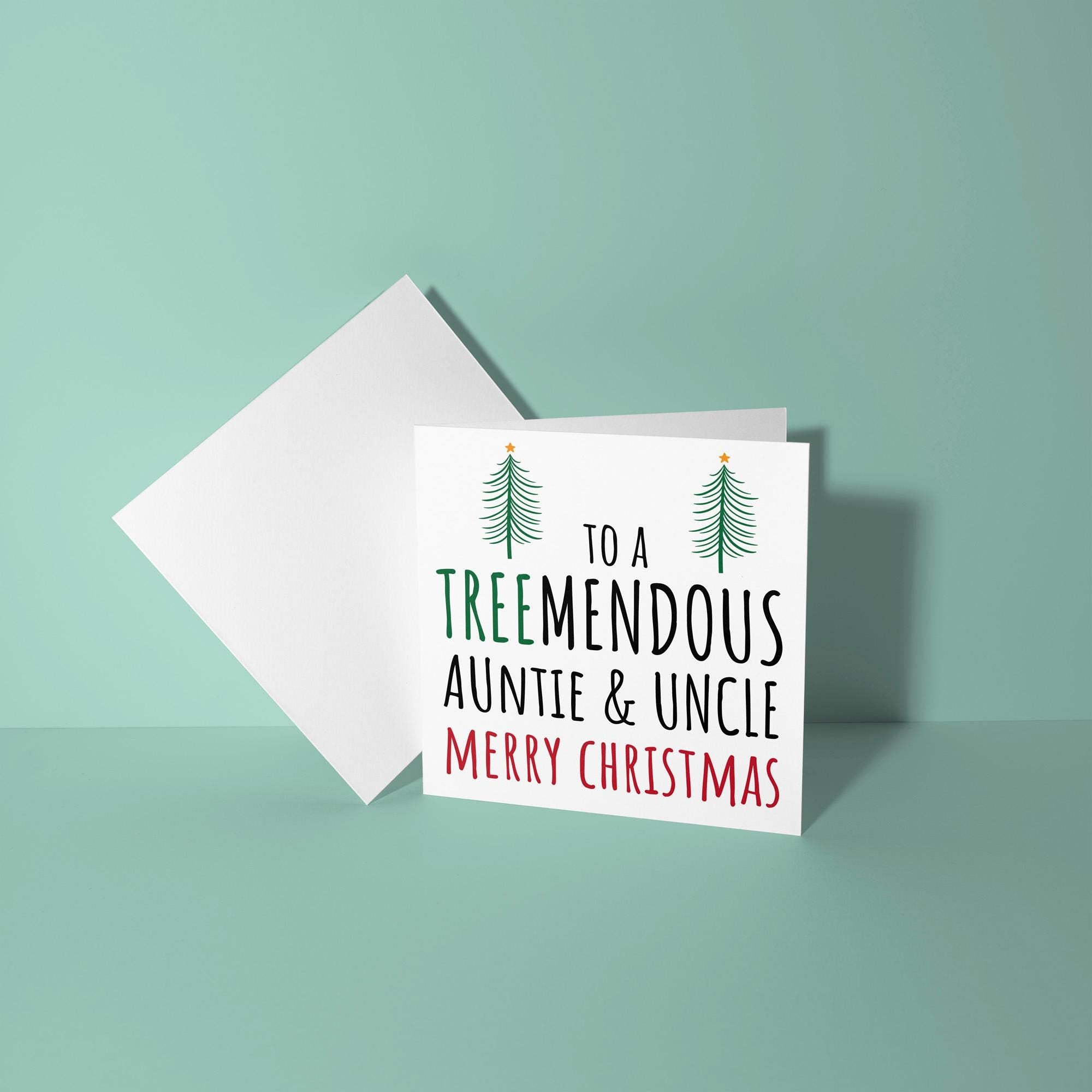 To A Treemendous Auntie and Uncle - Christmas Card for Auntie & Uncle