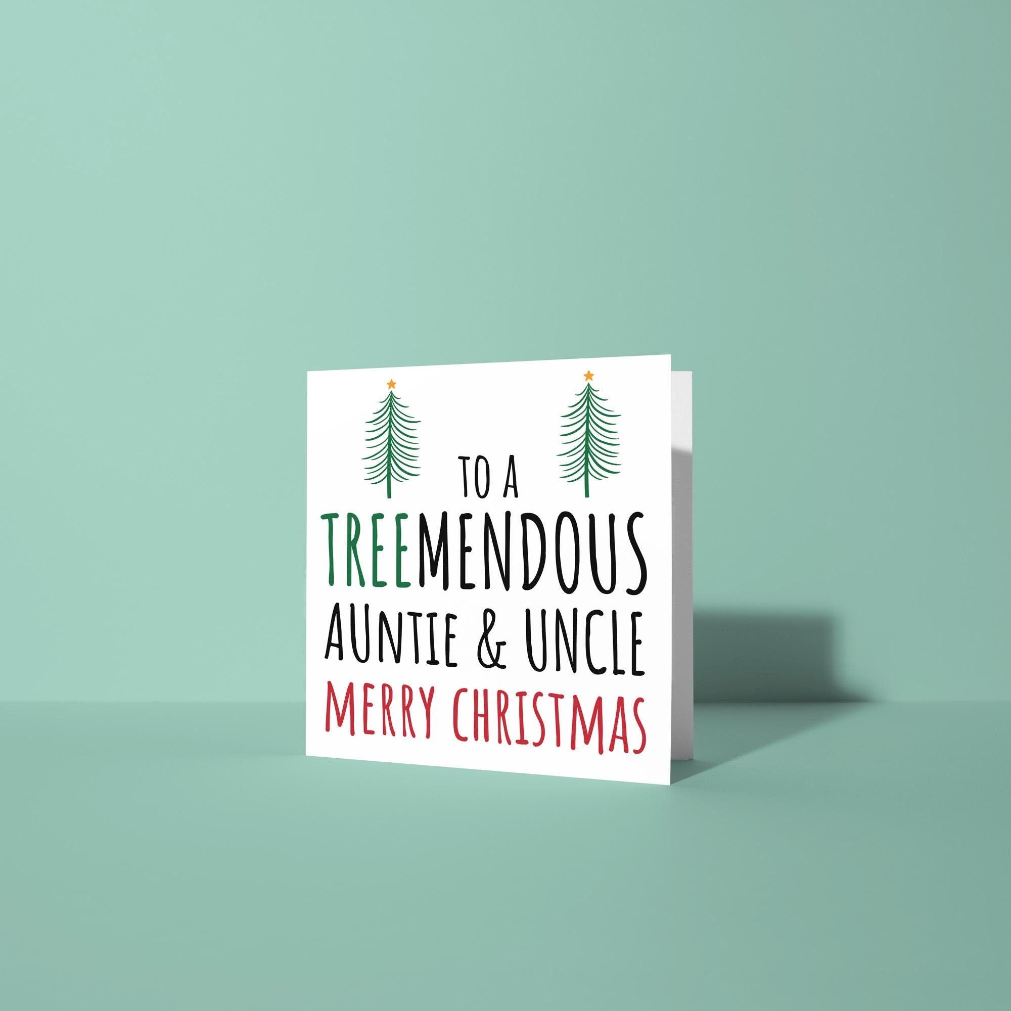 To A Treemendous Auntie and Uncle - Christmas Card for Auntie & Uncle