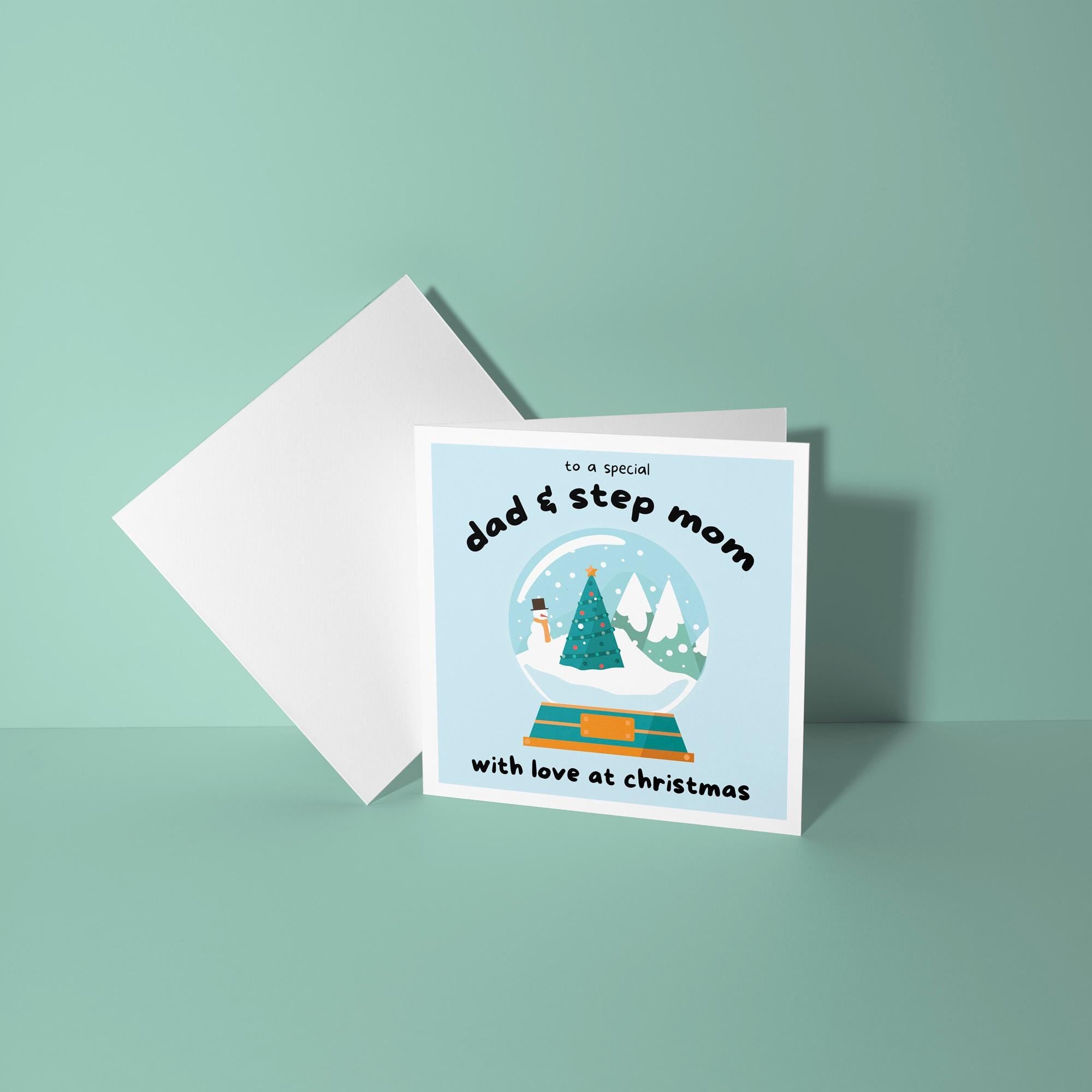 Dad and Step Mom or Mom and Step Dad Snowglobe Card - Christmas Card for Step Parents