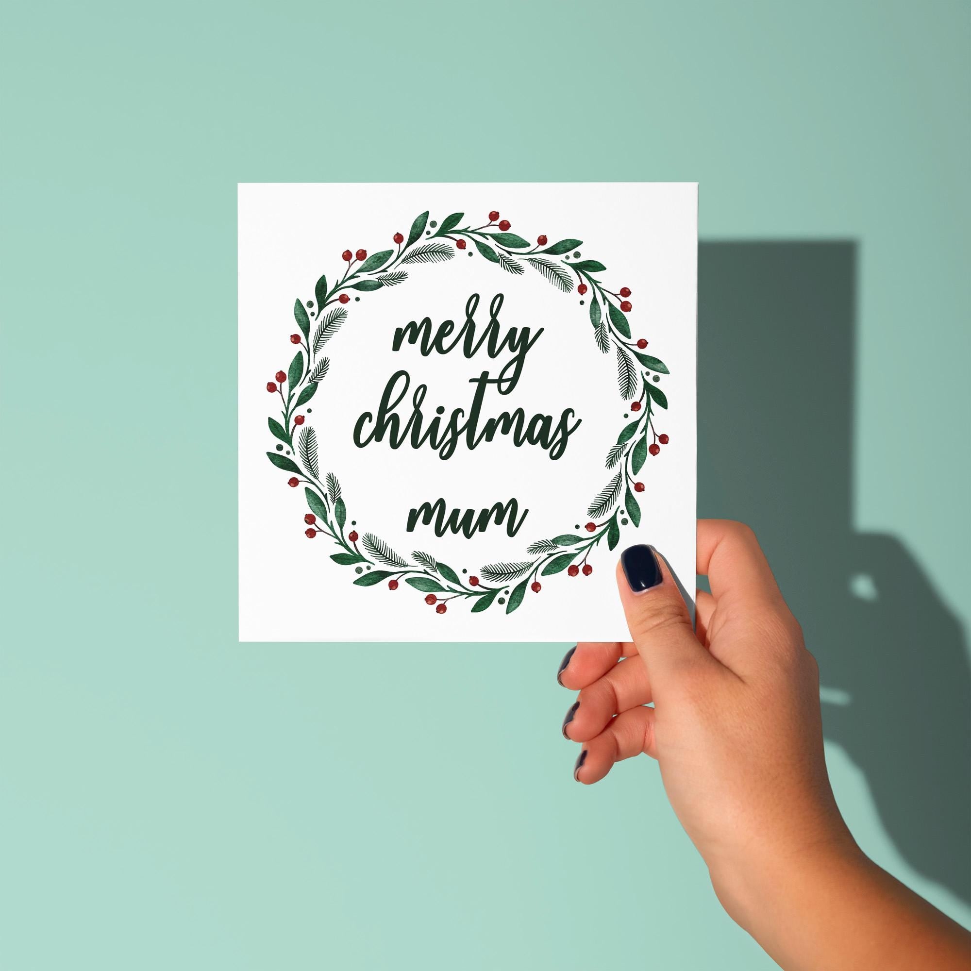 Merry Christmas Mum Wreath - Christmas Card for Mom