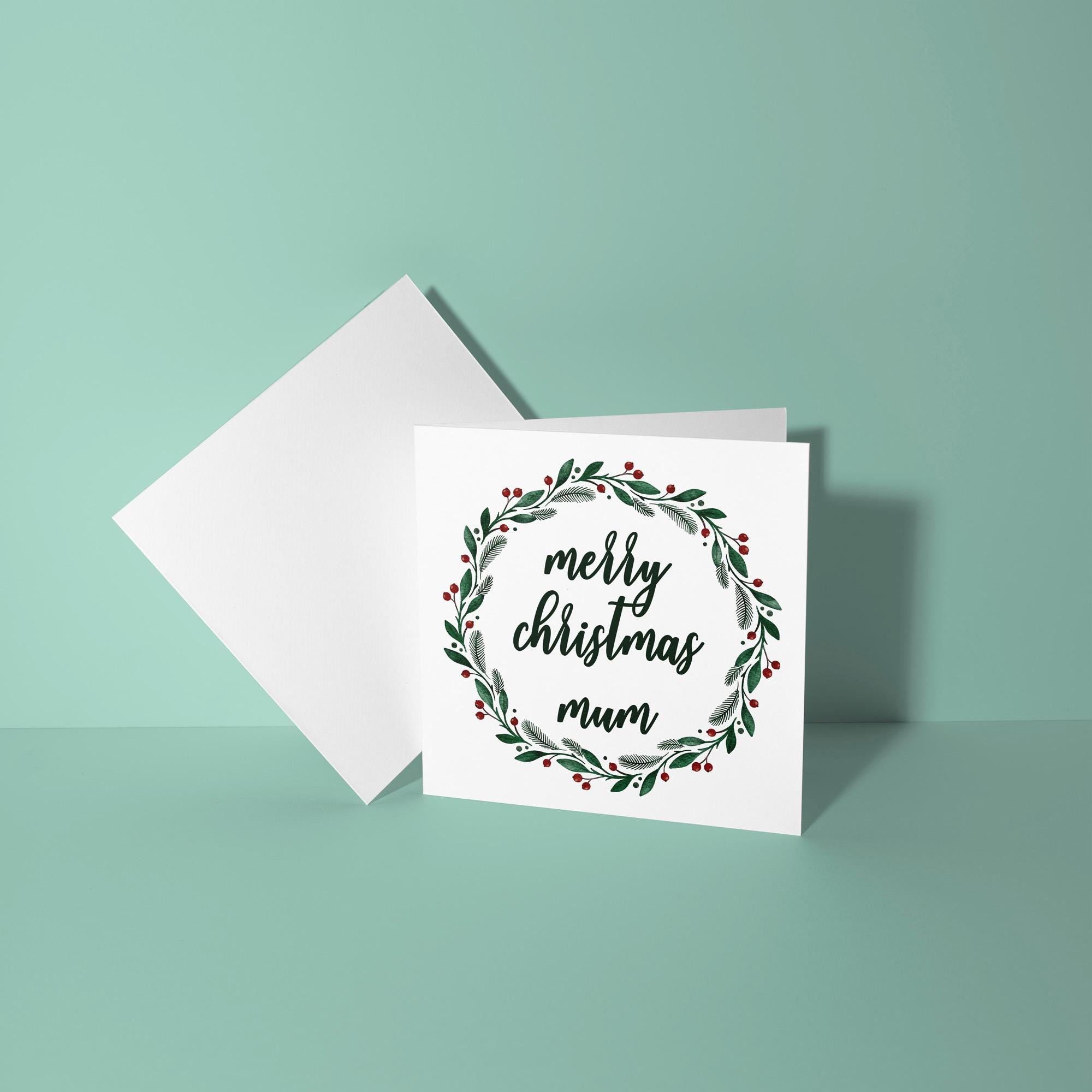 Merry Christmas Mum Wreath - Christmas Card for Mom