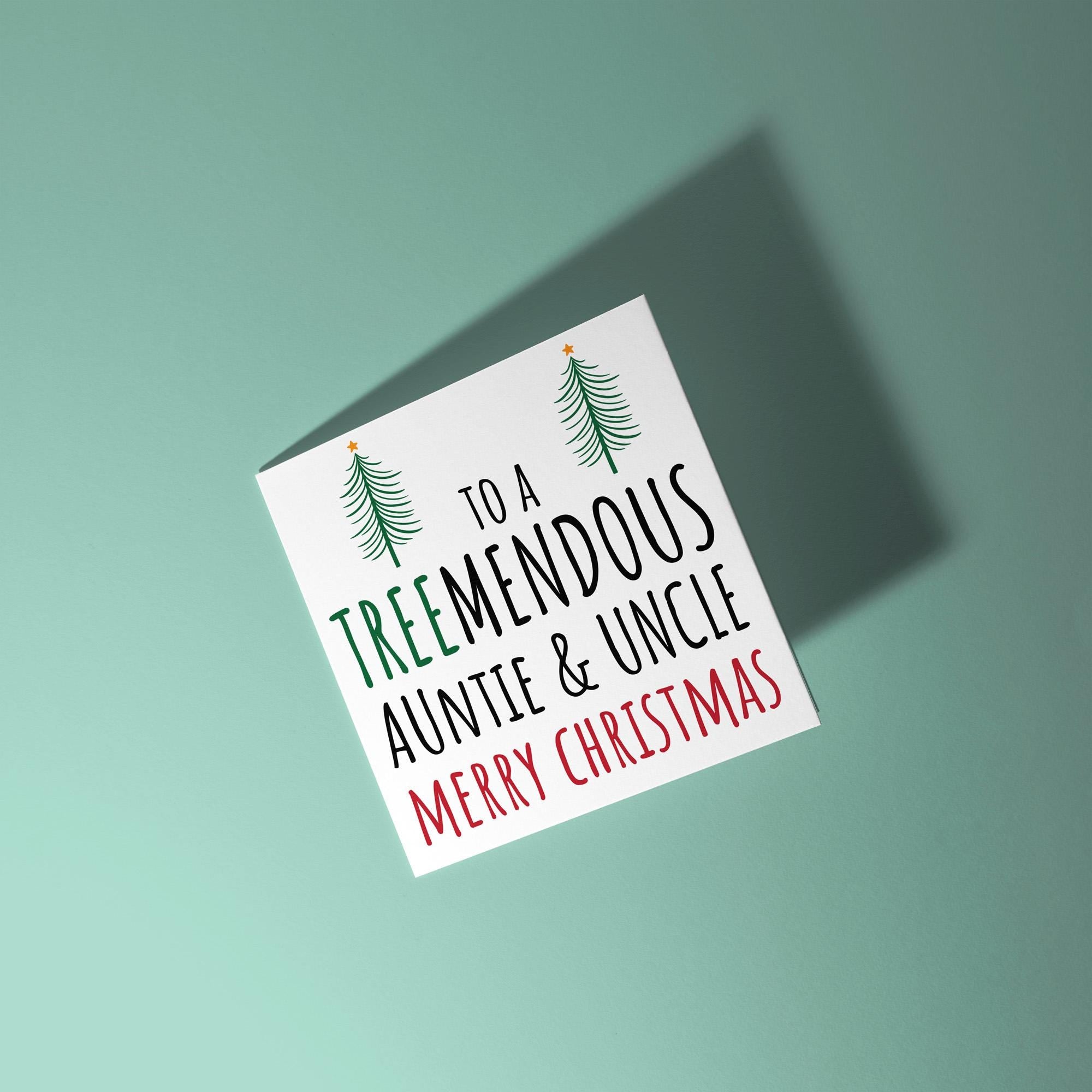 To A Treemendous Auntie and Uncle - Christmas Card for Auntie & Uncle